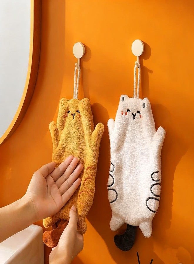 Tyrafry Cute Cat Hand Towels, Bathroom Towels with Hanging Loop, Children Hand Towel Animals, Microfiber Coral Fleece Absorbent Hand Towel for Kitchen Bathroom Bedroom, 5.9"x9.8", Turmeric - Image 2