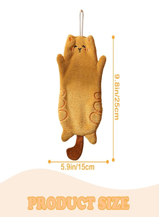 Tyrafry Cute Cat Hand Towels, Bathroom Towels with Hanging Loop, Children Hand Towel Animals, Microfiber Coral Fleece Absorbent Hand Towel for Kitchen Bathroom Bedroom, 5.9"x9.8", Turmeric - Image 3
