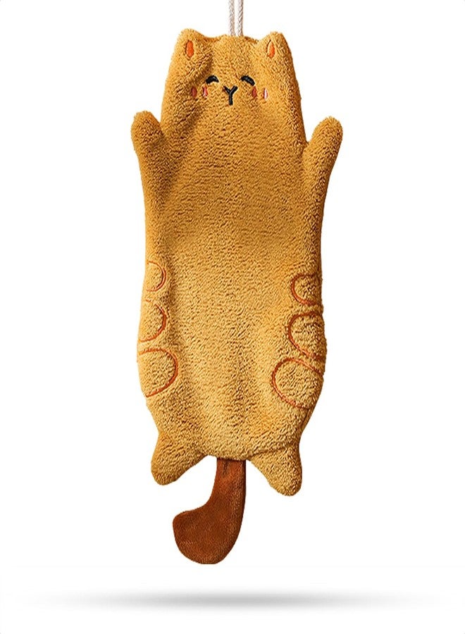 Tyrafry Cute Cat Hand Towels, Bathroom Towels with Hanging Loop, Children Hand Towel Animals, Microfiber Coral Fleece Absorbent Hand Towel for Kitchen Bathroom Bedroom, 5.9"x9.8", Turmeric - Image 1