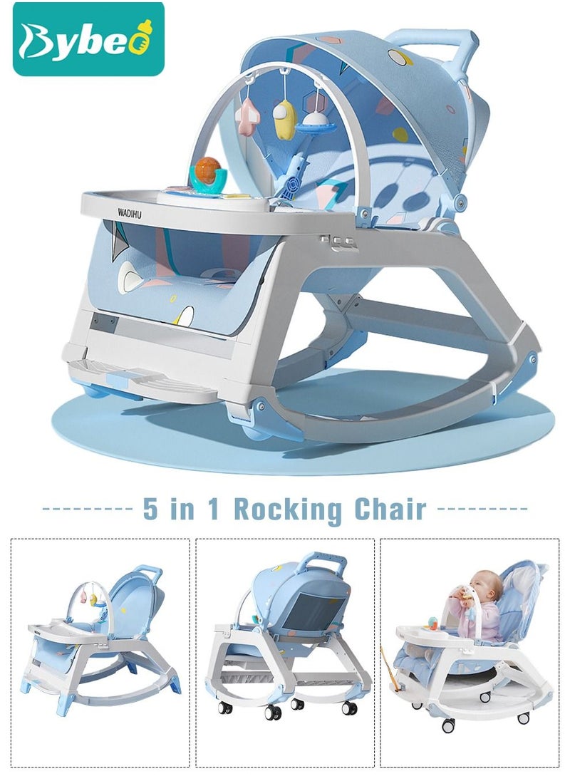 Bybeo 5 in 1 Multifunctional Baby Rocking Chair, Booster Seat, Dinning Dining Chair for Kids, Toddler Stroller With Sunshade Shede, Music and Hanging Toys  - Image 1