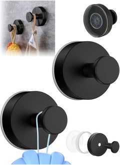 Generic No-Drill Hooks, 2pcs Waterproof Suction Cup Hooks, Stainless Steel Vacuum Suction Cup Hooks for Shower Bathroom Kitchen Glass Door Mirror Hanging Towels, Black  - Image 1