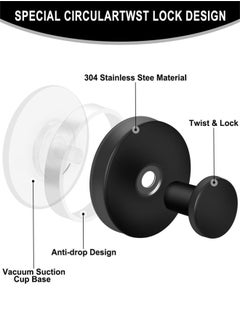 Generic No-Drill Hooks, 2pcs Waterproof Suction Cup Hooks, Stainless Steel Vacuum Suction Cup Hooks for Shower Bathroom Kitchen Glass Door Mirror Hanging Towels, Black  - Image 2