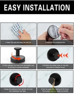 Generic No-Drill Hooks, 2pcs Waterproof Suction Cup Hooks, Stainless Steel Vacuum Suction Cup Hooks for Shower Bathroom Kitchen Glass Door Mirror Hanging Towels, Black  - Image 4
