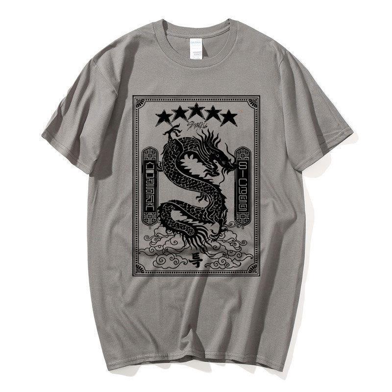 Aid combination stray kids around Harajuku printed fashion mens and womens T-shirt jacket short sleeve in stock wholesale dark gray 1 