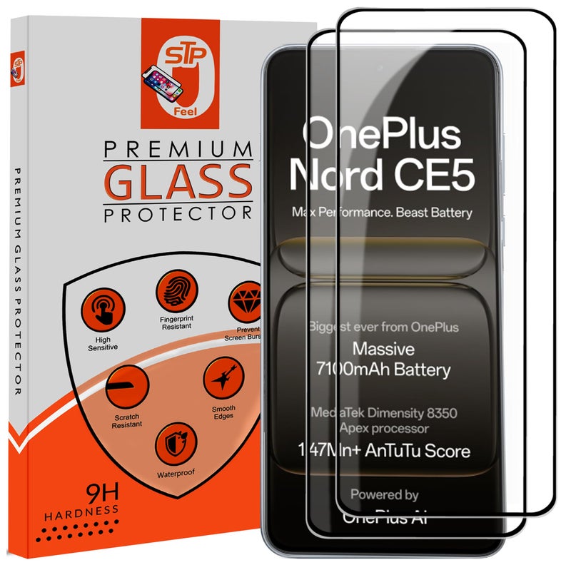 STP FEEL® Premium HD+ Tempered Glass Screen Protector Guard Compatible For Oneplus Nord CE5 5G (6.77 Inch, Pack of 2) | Edge to Edge Coverage With Easy to installation kit for Smartphone - Image 1