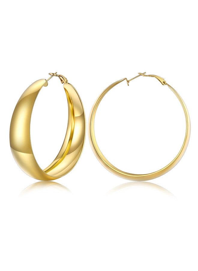 FOCALOOK 60mm Gold Hoops Earrings for Women, Non Tarnish 14K Gold Plated Large Wide Thick Earrings - Image 1