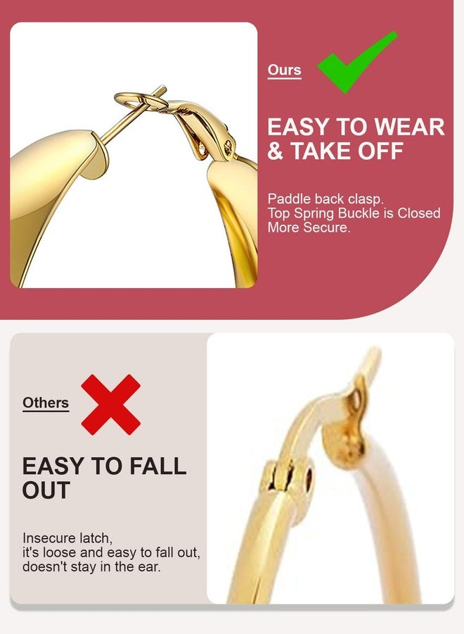 FOCALOOK 60mm Gold Hoops Earrings for Women, Non Tarnish 14K Gold Plated Large Wide Thick Earrings - Image 5