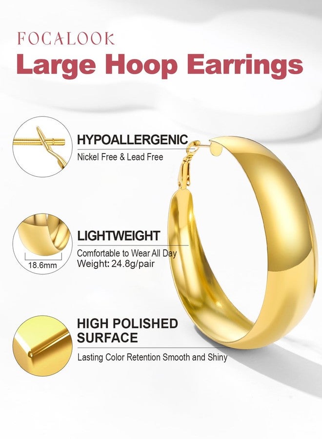 FOCALOOK 60mm Gold Hoops Earrings for Women, Non Tarnish 14K Gold Plated Large Wide Thick Earrings - Image 3