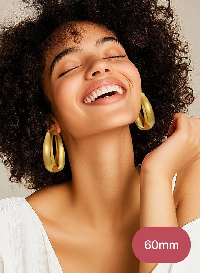 FOCALOOK 60mm Gold Hoops Earrings for Women, Non Tarnish 14K Gold Plated Large Wide Thick Earrings - Image 2
