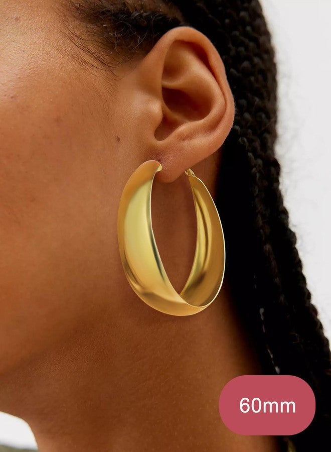 FOCALOOK 60mm Gold Hoops Earrings for Women, Non Tarnish 14K Gold Plated Large Wide Thick Earrings - Image 4