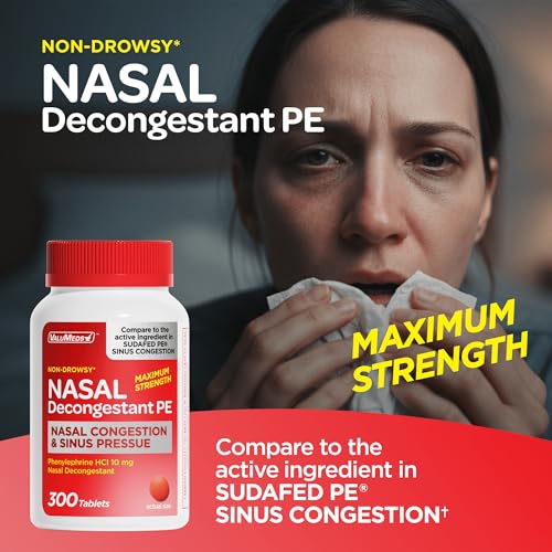 ValuMeds أقراص فاليوميدز مزيل احتقان الأنف PE فينيل إفرين HCl 10 ملغ عبوة كبيرة 300 عدداً تخفيف ضغط الجيوب الأنفية تخفيف احتقان الأنف انسداد الأنف مزيلات احتقان للبالغين مقارنة بسودافيد PE - Image 5