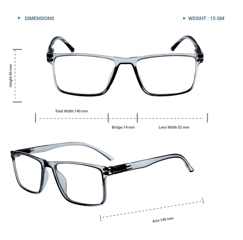 Lens+ Lensplus Square TR Full Rim Eyeglasses with Blue Cut Lightweight Unisex Eyewear for Men & Women | Stylish Computer & Daily Use Frame - Image 3