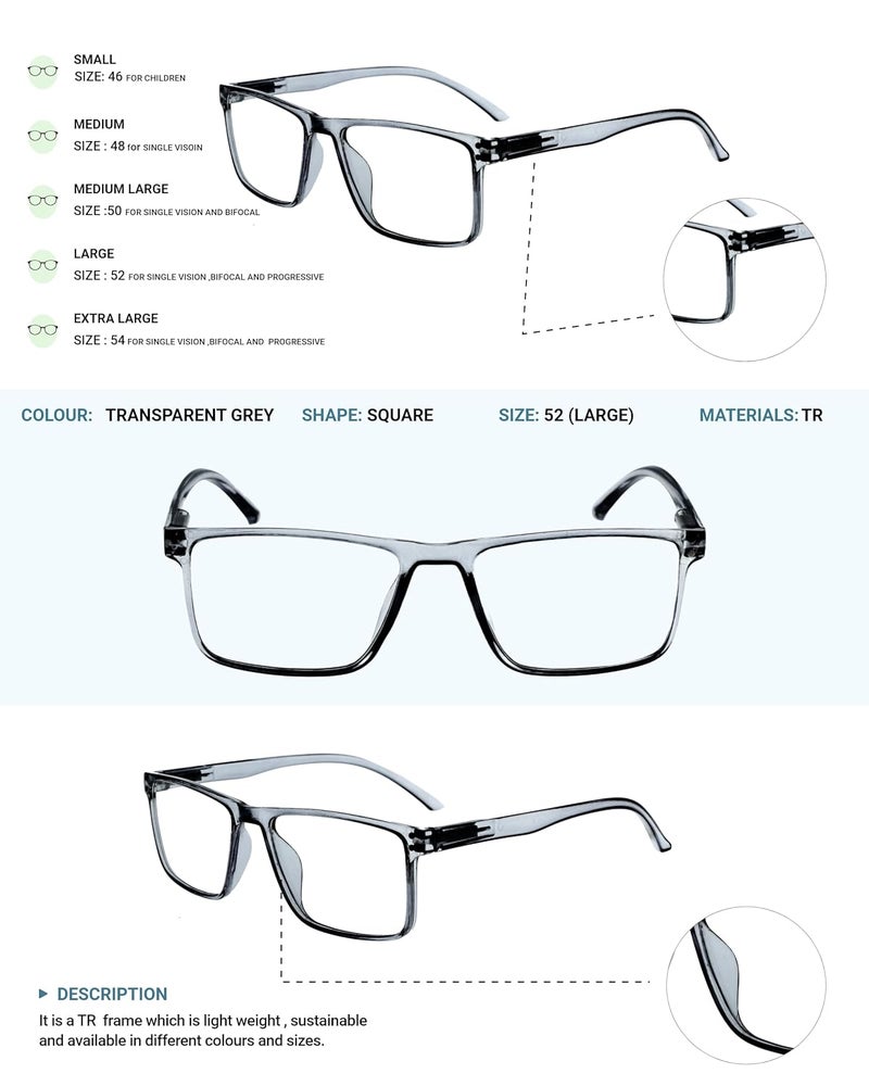 Lens+ Lensplus Square TR Full Rim Eyeglasses with Blue Cut Lightweight Unisex Eyewear for Men & Women | Stylish Computer & Daily Use Frame - Image 4
