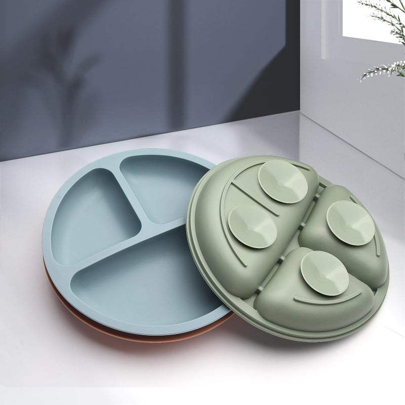 Eascrozn Toddler Plates 3 Pack, Divided Suction Plates for Baby, 100% Food Grade Silicone Baby Plates, Non-Slip, Baby Led Weaning Supplies, Microwave & Dishwasher Safe - Image 4