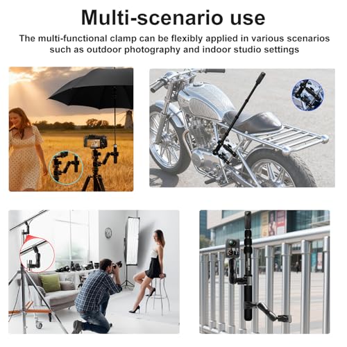 HAFOKO Motorcycle Camera Mount Kit Compatible for Insta360 X5-X, Motorbike Double Clamps Handlebar Holder with 43" Invisible Selfie Stick Compatible for DJI Osmo Nano Action Camera for UTVs Boat Vlog - Image 5