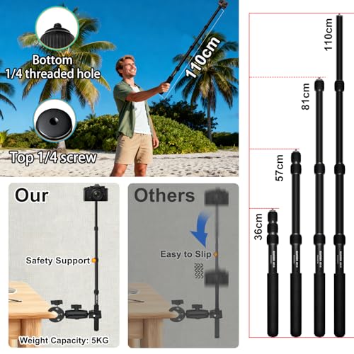 HAFOKO Motorcycle Camera Mount Kit Compatible for Insta360 X5-X, Motorbike Double Clamps Handlebar Holder with 43" Invisible Selfie Stick Compatible for DJI Osmo Nano Action Camera for UTVs Boat Vlog - Image 2