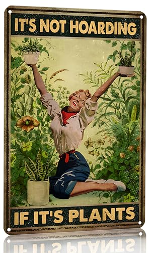 Bestylez Gardening Gifts It‘s Not Hoarding If It's Plants Vintage Garden Signs for Home Garden Greenhouse Living Room Bedroom Yard Backyard Outdoor Decor 8X12 Inch (3066) - Image 1