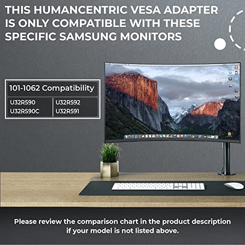 HumanCentric VESA Mount Adapter Compatible with Samsung Curved Monitors U32R590, U32R590C, U32R592, and U32R591, Adapter Bracket for VESA Stand, Arm or Desk Mount with 75x75 or 100x100mm Pattern - Image 3