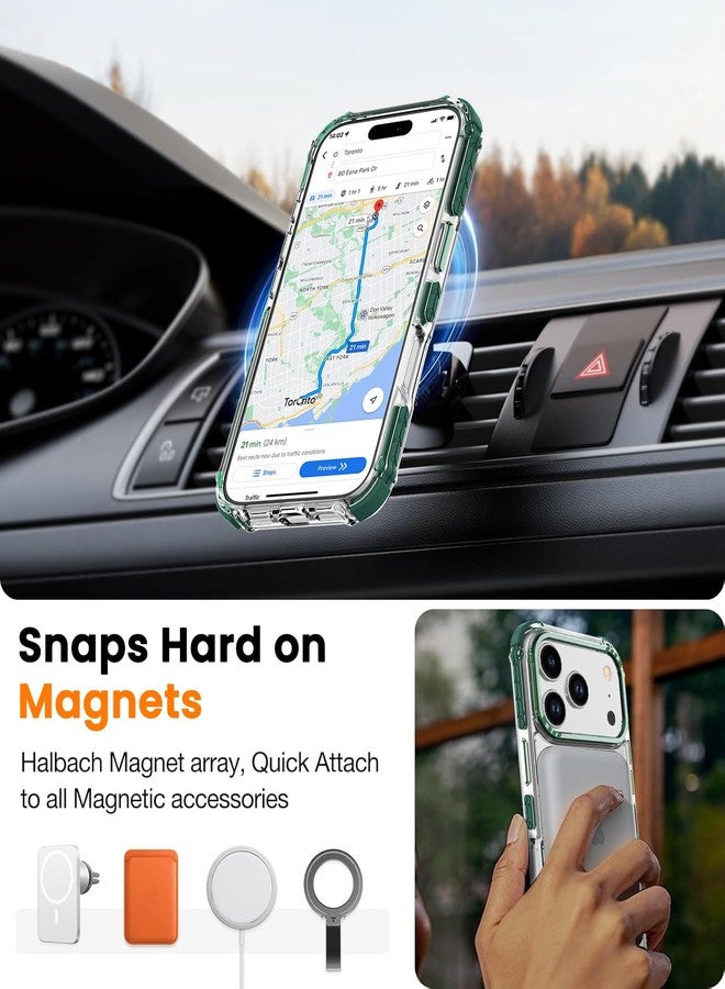 DEERLAMN Strong Magnetic Case for Phone 17 Pro 6.3-Inch,[Compatible with Magsafe] Clear Slim Shockproof Protective Phone Cover for Women Men-Transparent+Green - Image 5