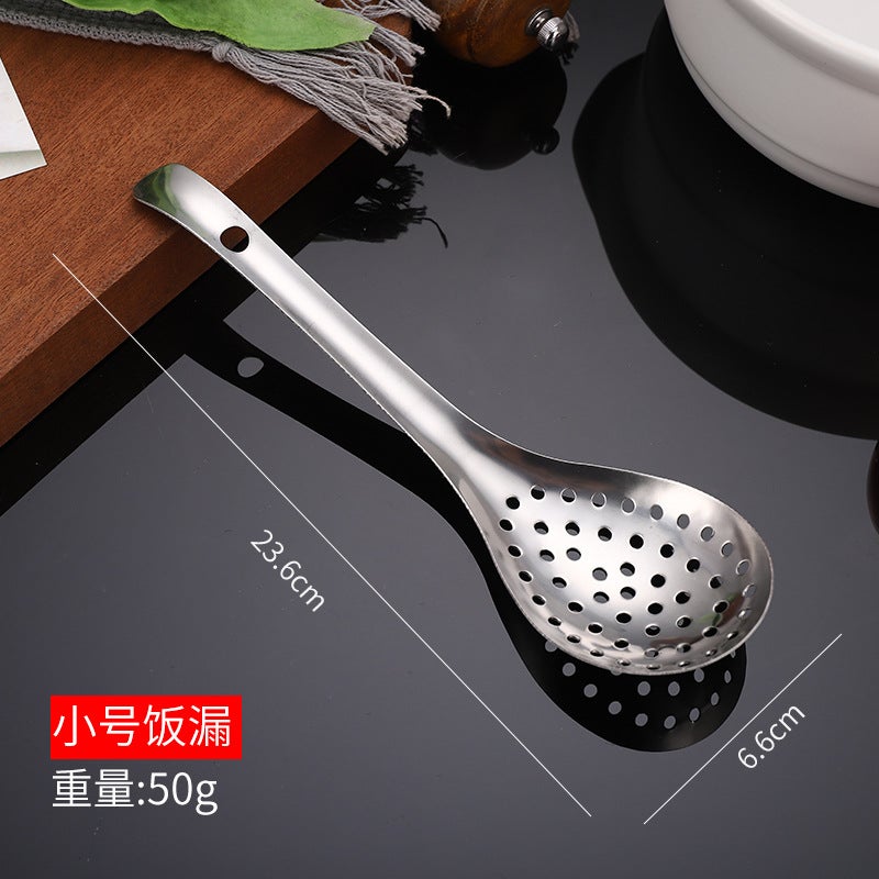 201/304 Stainless Steel Large Colander Pepper Spoon Fried Oil Spoon Household Rice Spoon Sinan Short Spoon - Image 1