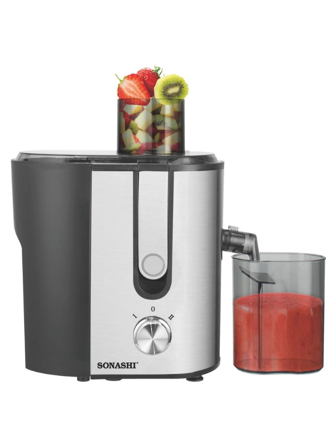 SONASHI Juice Extractor with 2 Speeds - 1.2L Large Pulp Container | Whole Fruit Juice Extractor with Stainless Steel Body & Mesh Strainer | Motor Overheat Protection 1.2 L 400 W SPJ-507 Black/Silver - Image 1