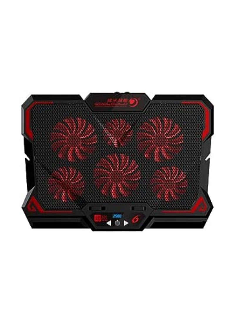 COOLCOLD مبرد كمبيوتر محمول للألعاب مقاس 17 بوصة من COOLCOLD مزود بستة مراوح وشاشة LED ومنفذين USB بسرعة 2600 دورة في الدقيقة وقاعدة تبريد للكمبيوتر المحمول  - Image 1