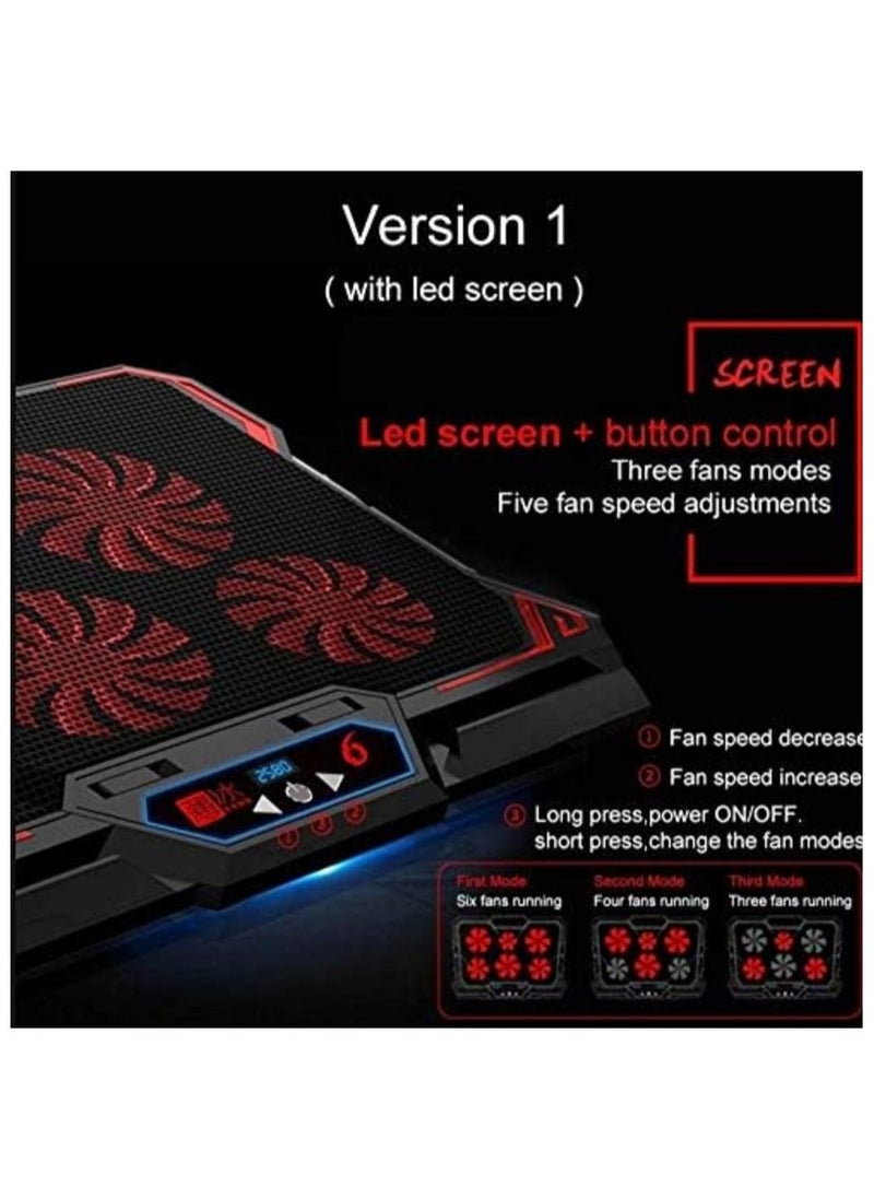 COOLCOLD مبرد كمبيوتر محمول للألعاب مقاس 17 بوصة من COOLCOLD مزود بستة مراوح وشاشة LED ومنفذين USB بسرعة 2600 دورة في الدقيقة وقاعدة تبريد للكمبيوتر المحمول  - Image 3