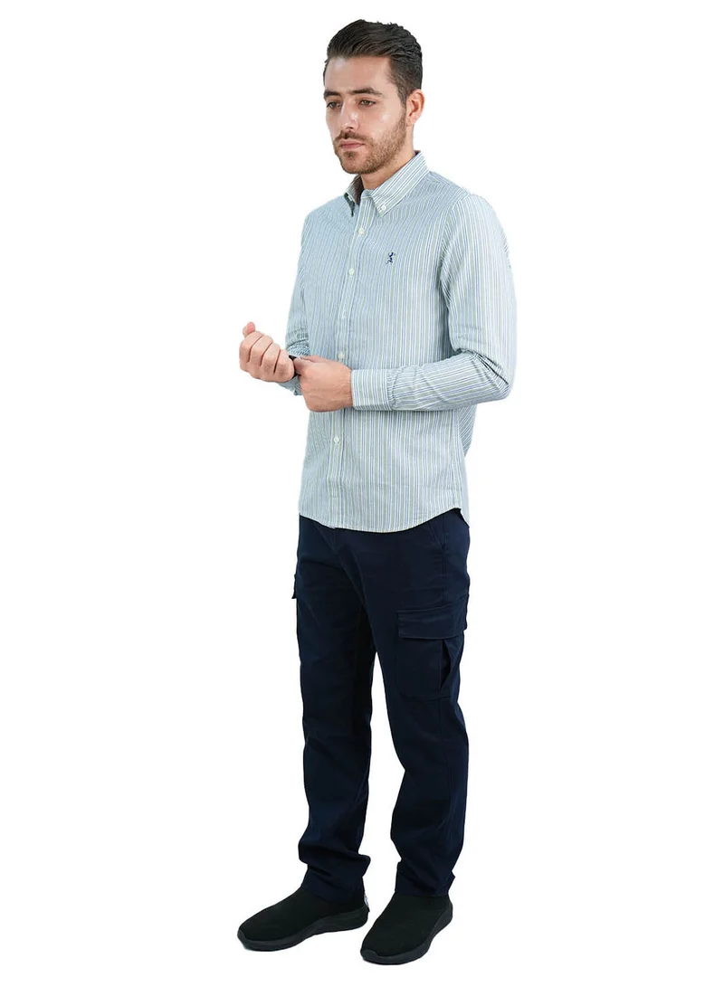 جيوردانو قميص أكسفورد قطني رجالي بتطريز أسد صغير، قصة ضيقة، بأزرار كاملة