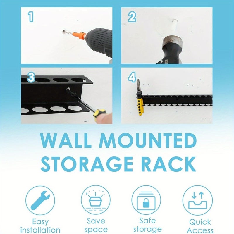14 Holes Heavy Duty Wall Mounted Tool Rack Rustproof Iron Garage Workshop Organizer - Image 3