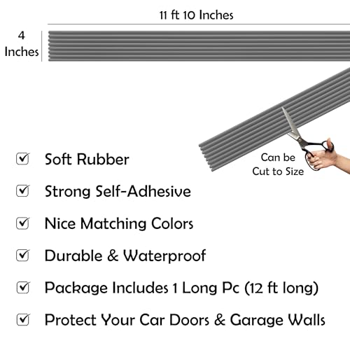 Rubber Bond Garage Wall Protectors - 4in x 12ft Strong Self-Adhesive Rubber Bumper Protectors for Garage Walls - Waterproof and Anti-Scratch Garage Wall Protector for Car Doors (Grey) - Image 2