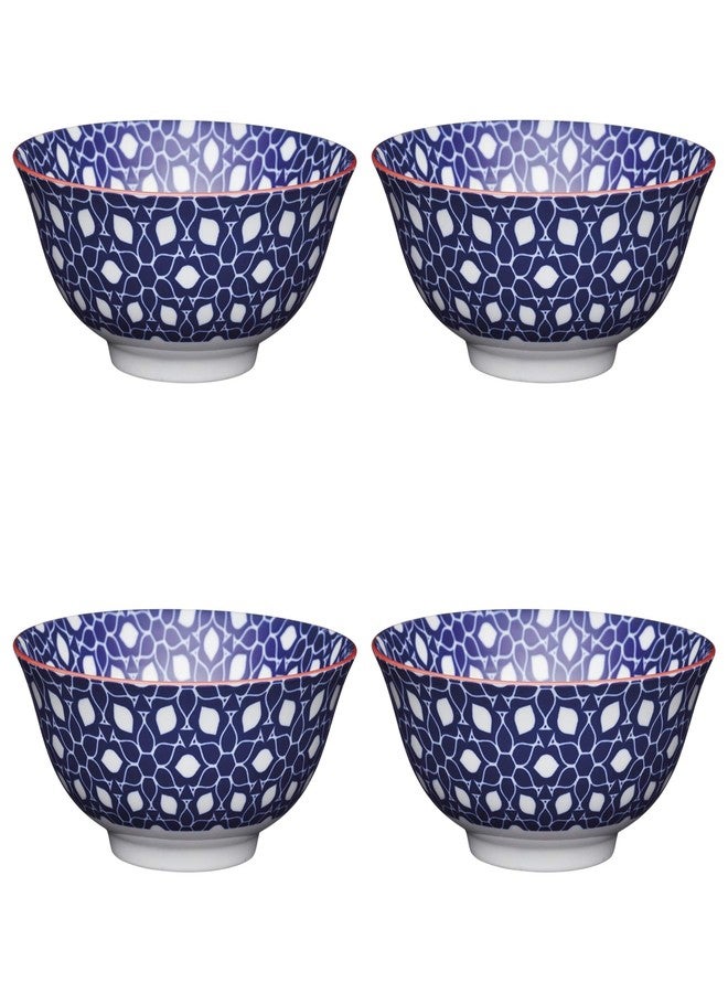 كيتشين كرافت أوعية خزفية مزججة فاخرة من كيتشن كرافت | نقشة زهور هندسية باللونين الأزرق والأبيض | طقم أوعية تقديم سيراميك مقاس 15.7 سم، مناسب للشوربة والسلطة والمعكرونة | آمن للاستخدام في الميكروويف وغسالة الصحون بقاعدة ثابتة - Image 1