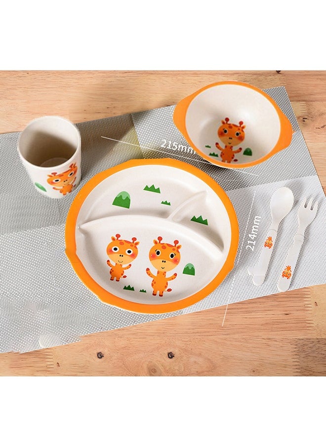 Generic 5Pcs/Set Bamboo Kids Dinnerware Set - Children Dishes - Food Plate Bowl Cup Spoon Fork Set Dishware, Cartoon Tableware, Dishwasher Safe Kids Healthy Mealtime, BPA Free  - Image 4