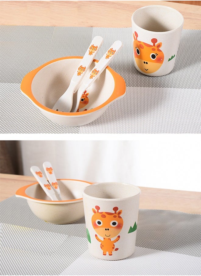 Generic 5Pcs/Set Bamboo Kids Dinnerware Set - Children Dishes - Food Plate Bowl Cup Spoon Fork Set Dishware, Cartoon Tableware, Dishwasher Safe Kids Healthy Mealtime, BPA Free  - Image 5
