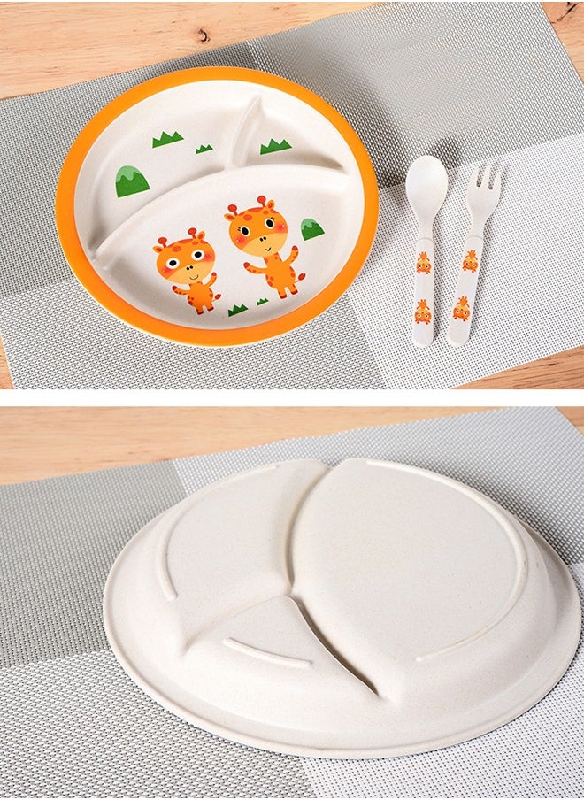 Generic 5Pcs/Set Bamboo Kids Dinnerware Set - Children Dishes - Food Plate Bowl Cup Spoon Fork Set Dishware, Cartoon Tableware, Dishwasher Safe Kids Healthy Mealtime, BPA Free  - Image 3