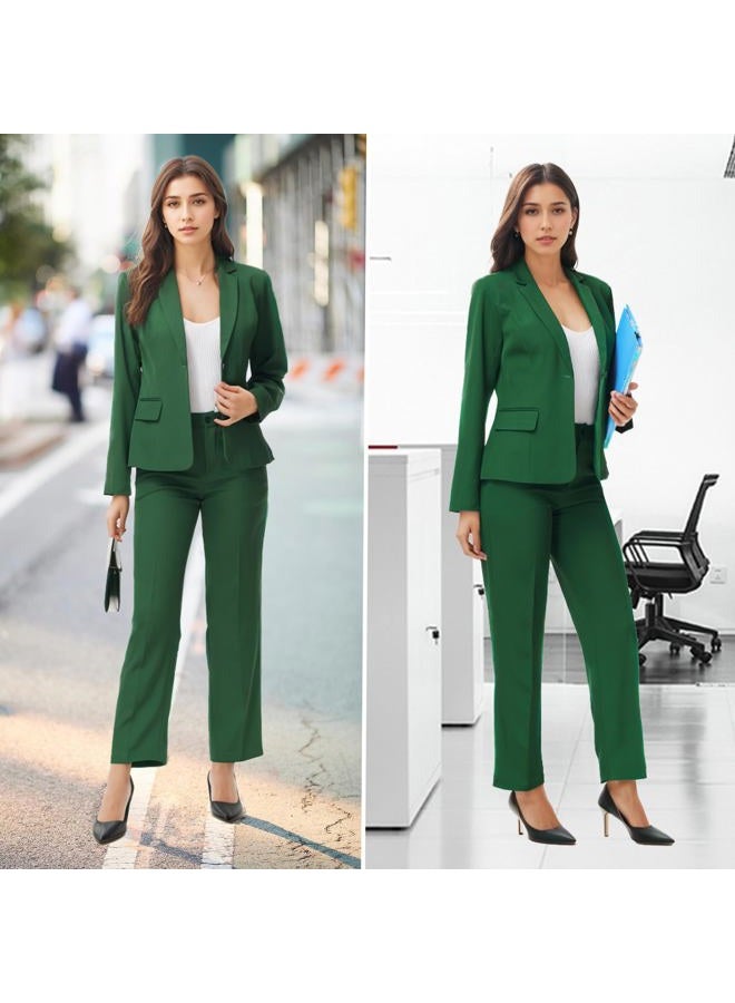 TronStore Women's Business Solid Suit 2 Piece Slim Fit Classic Blazer Pants Set for Women Formal Office, Dark Green, M - Image 5