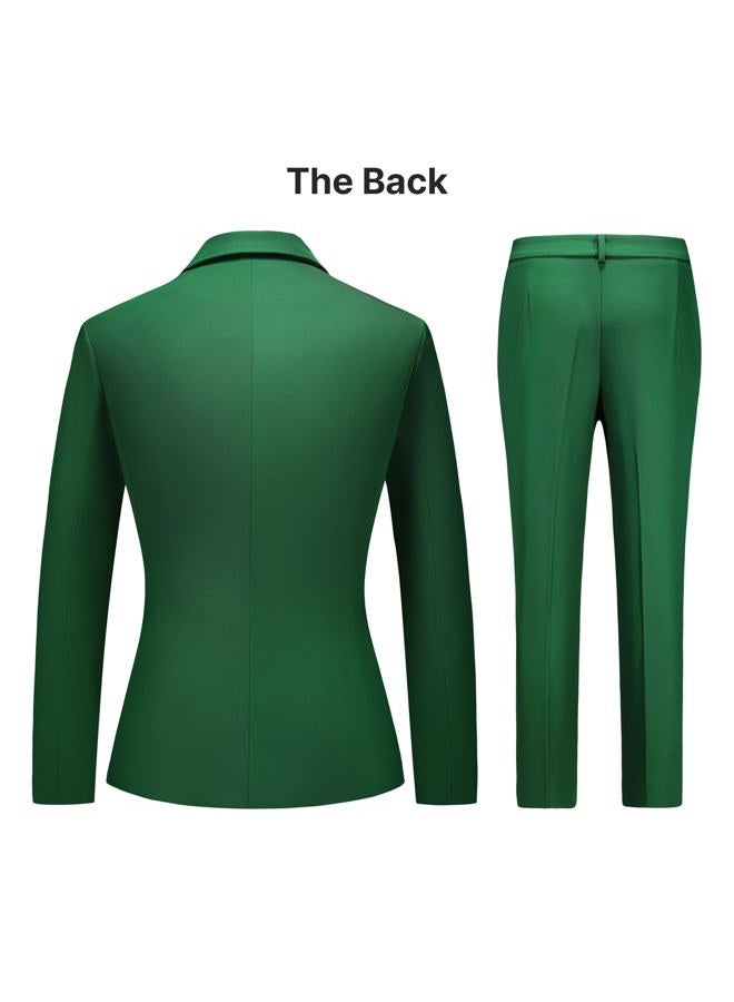 TronStore Women's Business Solid Suit 2 Piece Slim Fit Classic Blazer Pants Set for Women Formal Office, Dark Green, M - Image 4