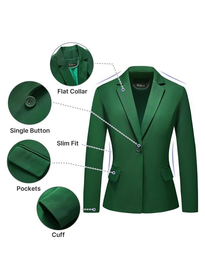TronStore Women's Business Solid Suit 2 Piece Slim Fit Classic Blazer Pants Set for Women Formal Office, Dark Green, M - Image 2