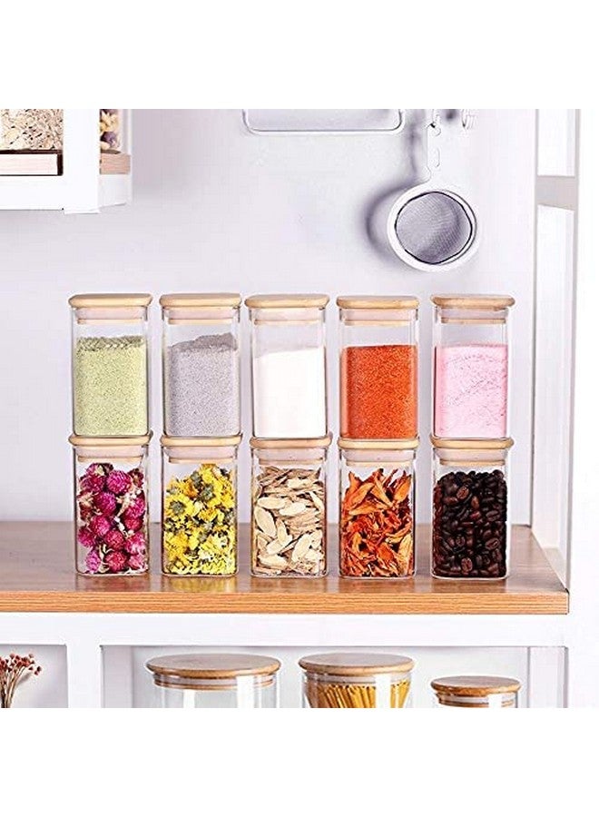 Brezzycloud 270Ml Glass Jars With Bamboo Wooden Airtight Lids,Set Of 9 Food Storage Containers For Home Kitchen,Tea,Sugar,Salt,Spices,Coffee,Flour,Herbs,Grains(270Ml,9 Pcs,Square Shape)Transparent - Image 4