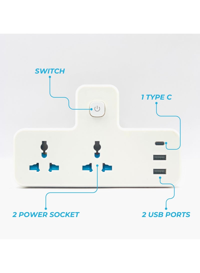 Panvil Premium Universal Multi Plug Extension with 2 Sockets |  Dual USB Ports | 1 C Type Port | 3-Pin Plug | Surge Protection & Safety Features | 2500W | 250V - 50Hz / 60Hz | 13/16 A V | Child Safety Lock | For Home & Office  - Image 5