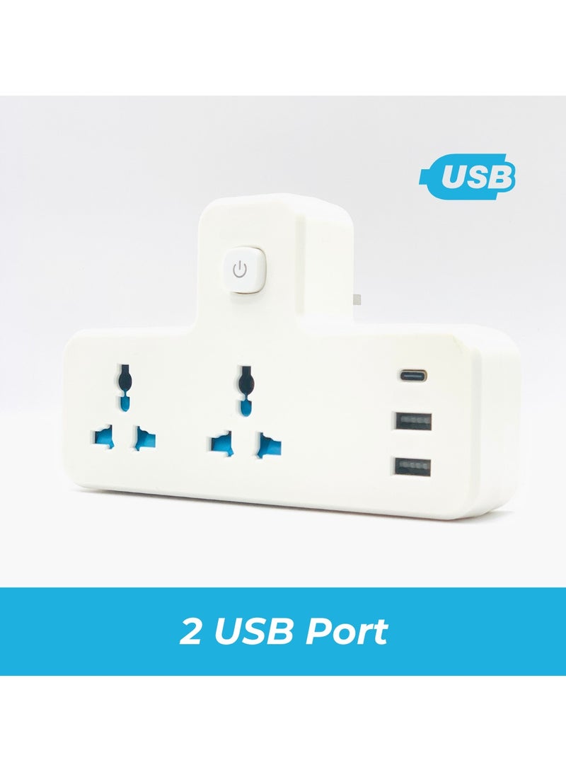 Panvil Premium Universal Multi Plug Extension with 2 Sockets |  Dual USB Ports | 1 C Type Port | 3-Pin Plug | Surge Protection & Safety Features | 2500W | 250V - 50Hz / 60Hz | 13/16 A V | Child Safety Lock | For Home & Office  - Image 3