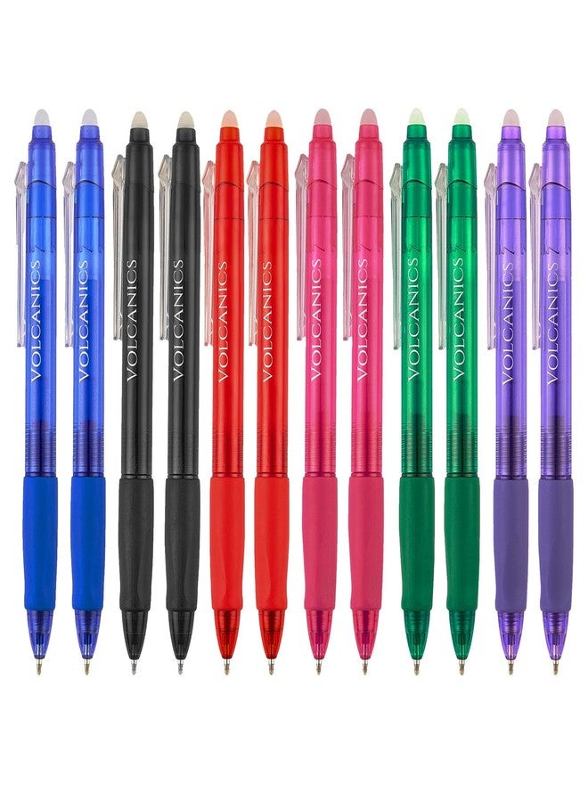 Volcanics Erasable Gel Pens 12 Pack, 6 Bright Colors, 0.7mm Fine Point Clicker Pens, Smooth & Refillable, Fun Christmas Gift Idea and Stocking Stuffer for Students, Teachers, Office & Journaling - Image 1