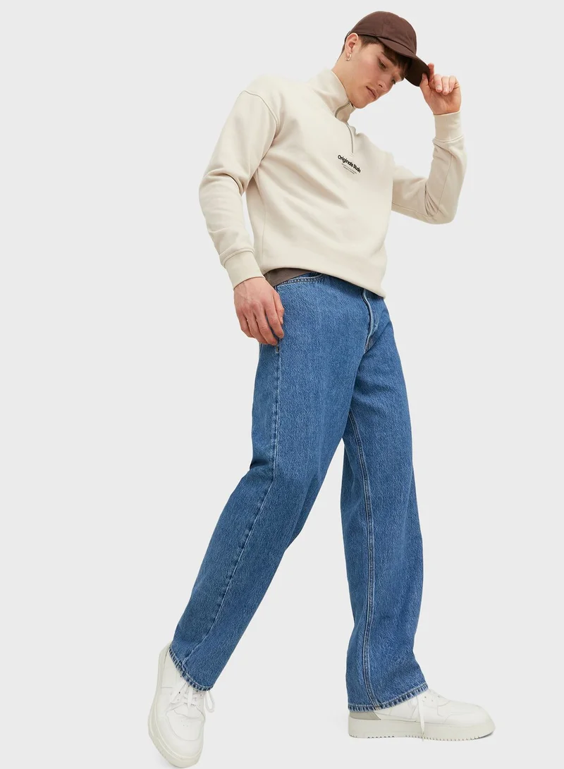 JACK & JONES Jjialex Jjorignial Relaxed Fit Mid Wash Jeans