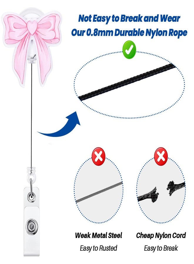 BEZTN Pink Bow Badge Reel, Retractable ID Badge Holder Clip, Nurse Badge Reels, Nursing Student Name Badge Holders, RN LPN CNA MA Medical Worker Nurse Teacher Accessories for Work, Cute Nursing Badge Reel - Image 5