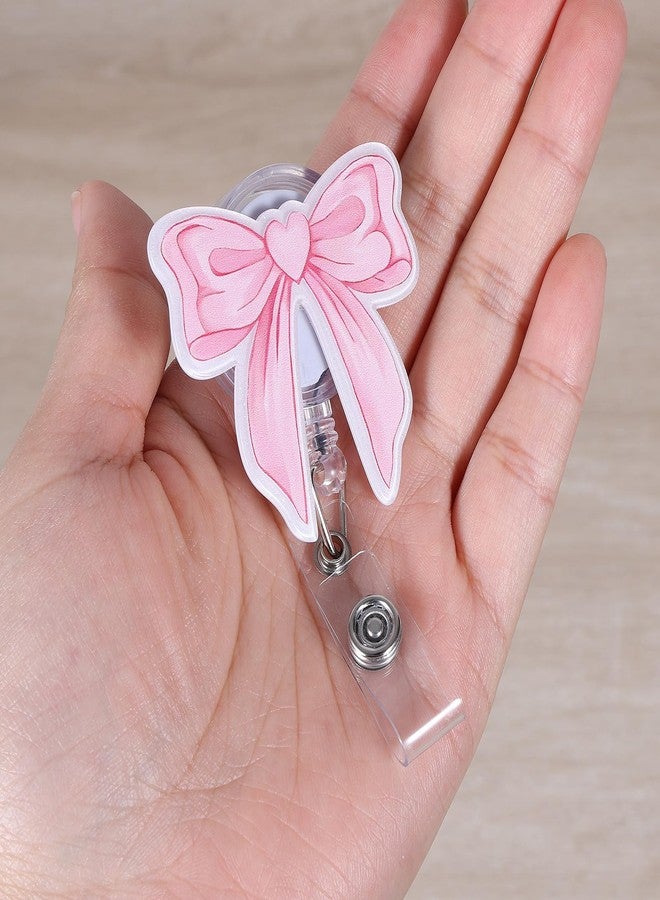 BEZTN Pink Bow Badge Reel, Retractable ID Badge Holder Clip, Nurse Badge Reels, Nursing Student Name Badge Holders, RN LPN CNA MA Medical Worker Nurse Teacher Accessories for Work, Cute Nursing Badge Reel - Image 3