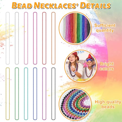 Huskein Bead Necklace, 120PCS Mardi Gras Beads, 33" Colorful Mardi Gras Beads Necklaces, Women Men Party Costume Accessories Parade Throws Bulk Party Favors for Christmas Pirate Carnival - Image 2