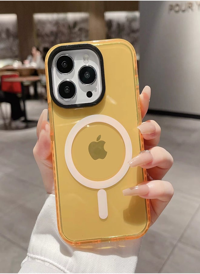 Generic - Colorful clear neon shockproof magnetic case for Apple iPhone 12 Pro Max magnetic TPU Cover For iPhone 12 Pro Max - Yellow - Image 1