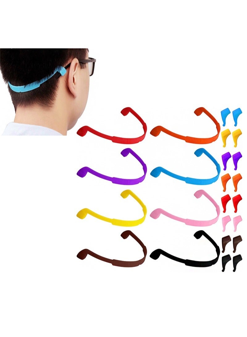Aikanbo Glasses Straps, 8 Pack Kids Glasses Sunglass Cord Strap Glasses Strap Holder Glasses Holder, Silicone Elastic Sports Toddler Glasses Straps with Ear Clip Hooks, 8 Colors - Image 1