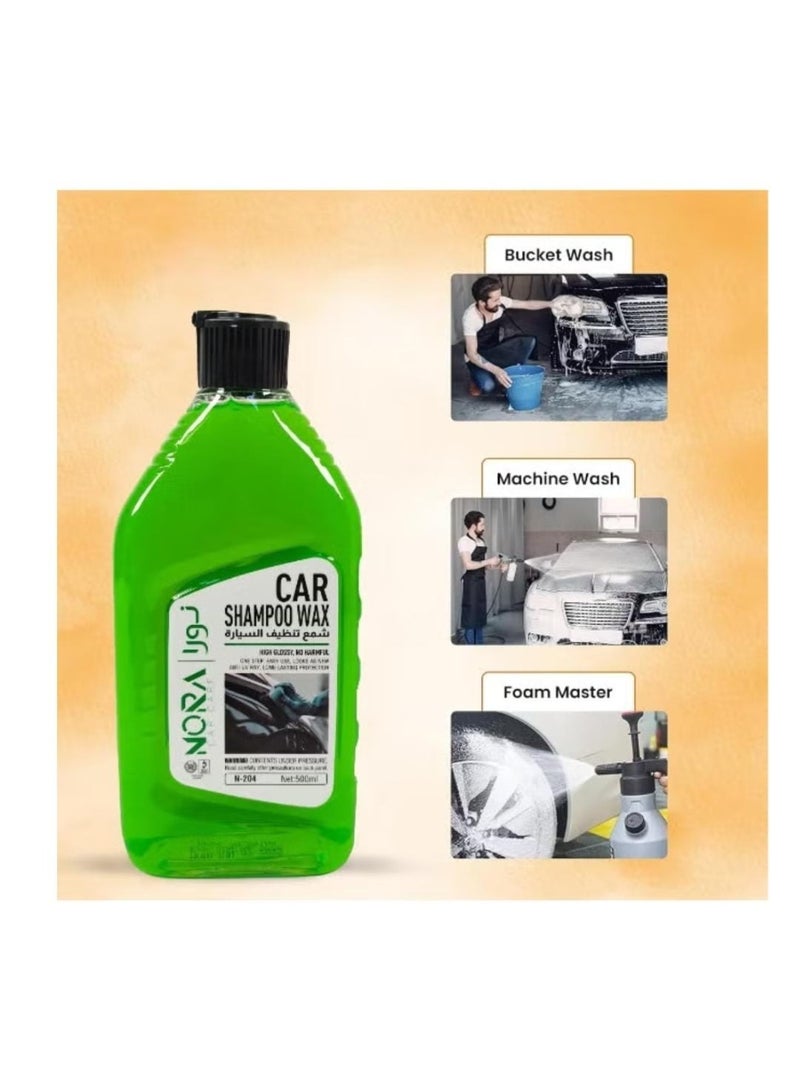 نورا شامبو وشمع السيارات NORA 500 مل - تركيبة مزدوجة المفعول، لمعان شديد، درجة حموضة متوازنة، آمن على الألوان، رغوة كثيفة، لطيف على جميع أسطح السيارات، مناسب للغسيل بالدلو والغسالة والرغوة N-204 - Image 3