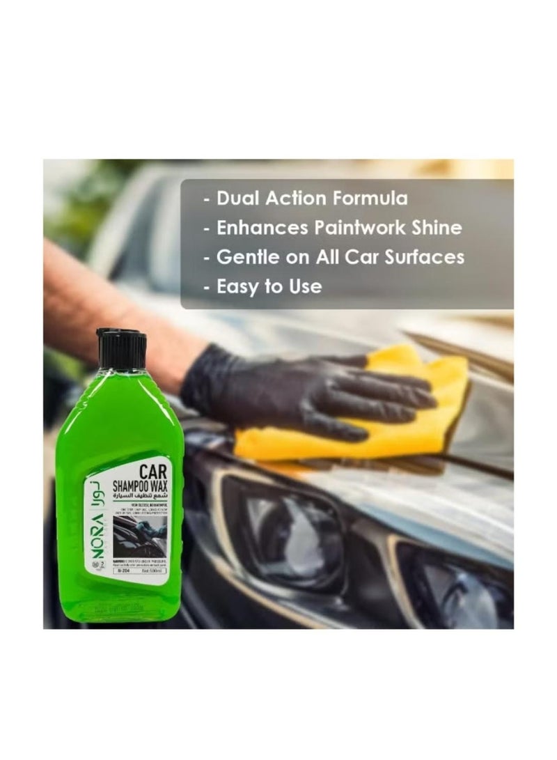 نورا شامبو وشمع السيارات NORA 500 مل - تركيبة مزدوجة المفعول، لمعان شديد، درجة حموضة متوازنة، آمن على الألوان، رغوة كثيفة، لطيف على جميع أسطح السيارات، مناسب للغسيل بالدلو والغسالة والرغوة N-204 - Image 5
