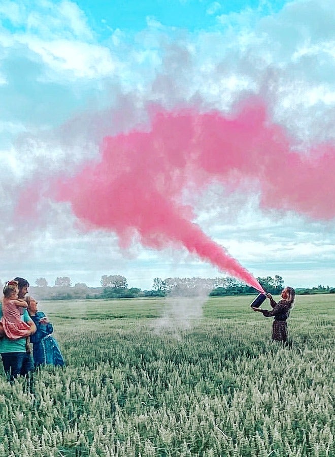 TOTA Gender Reveal 1 kg powder smoke color blaster pink in white cylinder - Image 2